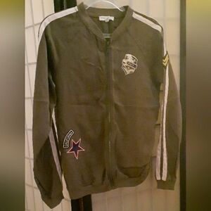 Socialite Faux Military Flight Jacket in Khaki Green Zip Front fits size S-M